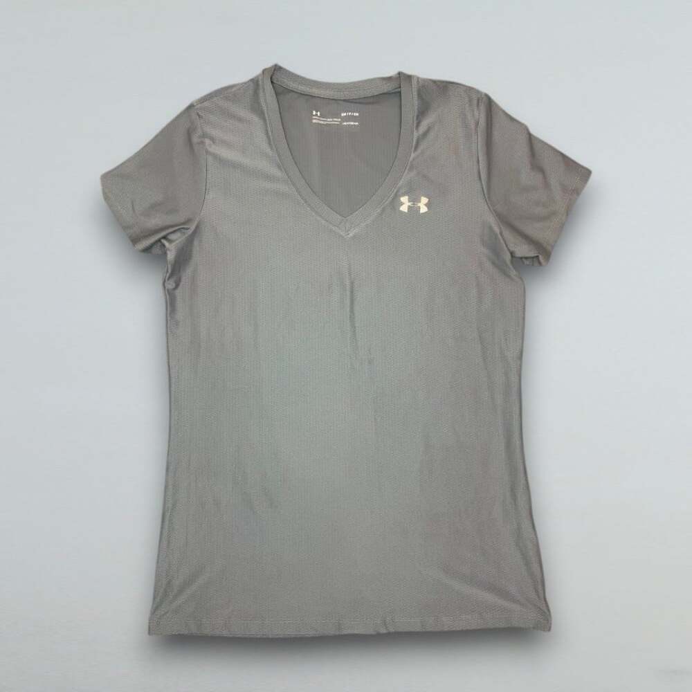 Gray HeatGear V Neck Athletic Workout Running Tee Loose Fit Women's Small
